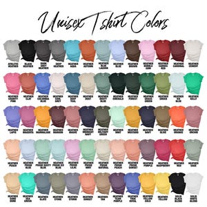 Puede incluir: Una carta de colores que muestra una variedad de colores de camisetas unisex. La imagen muestra una cuadr&iacute;cula de camisetas en varios tonos, incluyendo colores jaspeados, lisos y prism&aacute;ticos. El texto "Unisex T-shirt Colors" est&aacute; en la parte superior.