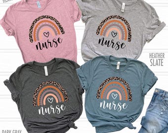 Rainbow Nurse Shirt, Leopard Print Nurse Life,Registered Nurse Shirt, RN Shirts, Nurse Week Shirt, CNA Shirt, Nursing, Nursing School Tee