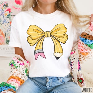 Comfort Colors® Coquette Teacher Shirt, Coquette Pencil Bow T-Shirt, Trendy Back to School Tee, Appreciation Gift, Elementary Teacher Gift