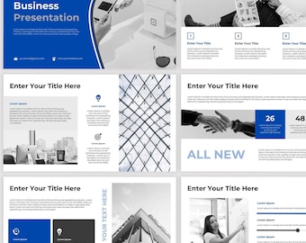 Blue and Black Powerpoint Presentation Template, Clean Business Pitch Deck Template, Simple Presentation Template, PPT Template
