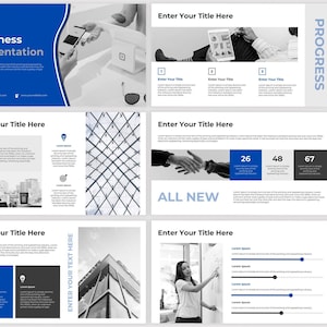 Blauwe en zwarte Powerpoint-presentatiesjabloon, schone Business Pitch Deck-sjabloon, eenvoudige presentatiesjabloon, PPT-sjabloon