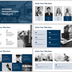 Blue Powerpoint Presentation Template Navy Dark Blue, Clean Business Pitch Deck Template, Simple Presentation Template, PPT Template