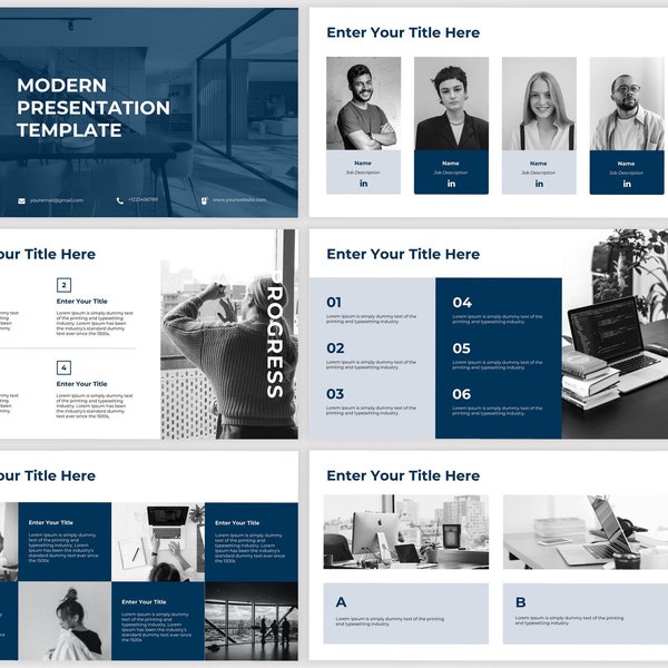 Blue Powerpoint Presentation Template Navy Dark Blue, Clean Business Pitch Deck Template, Simple Presentation Template, PPT Template