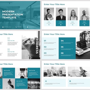 Clean Powerpoint Presentation Template Aqua Blue, Minimal Business Pitch Deck Template, Simple Presentation Template, PPT Infographics