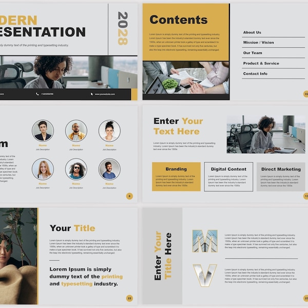 Yellow and Gray Minimal Modern Presentation, Clean Business Pitch Deck Template, Simple Presentation Template, PPT Template