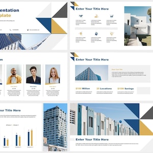 Triangular Design Powerpoint Presentation Template, Business Pitch Deck Template, Simple Presentation Template, PPT Template Blue Yellow