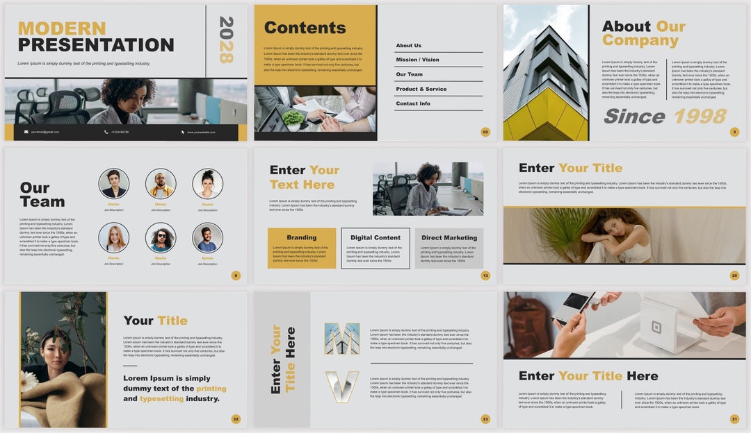 Yellow and Gray Minimal Modern Presentation, Clean Business Pitch Deck ...