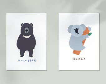 Set of 2 Koala Print, Bear Print, Nursery Decor, Kids Children Room Decor, Safari Animal Wall Art, Printable