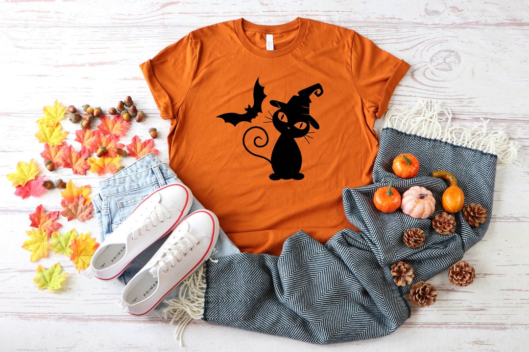 Halloween Black Cat Shirt, Bat Shirt, Black Cat Tshirt, Bat Tshirt