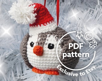 Penguin bauble crochet pattern, amigurumi Christmas tree decoration