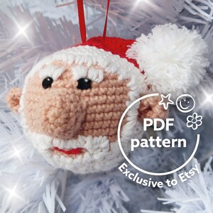 Santa Claus bauble crochet pattern, amigurumi Christmas tree decoration