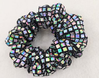 Disco ball Hair Scrunchie, glitter hair tie, black and silver hair accessories, stocking fillers for women, gifts for girls, hair care gift