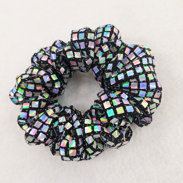 Disco ball Hair Scrunchie, glitter hair tie, black and silver hair accessories, stocking fillers for women, gifts for girls, hair care gift