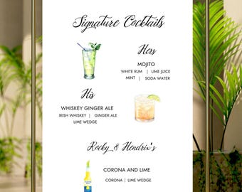 Minimalist Wedding Signature Drink Sign Template, Signature Cocktail Sign, Script Signature Drink, Elegant Signature Cocktails Printable