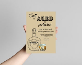 Bourbon Birthday Invitation Template- Editable Download