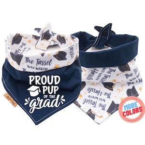 Reversible Dog Bandana - Proud pup of the grad - Graduation announcement -  Personalized Dog Bandana - Tie & Snap -Dog Neckerchief-Dog Scarf