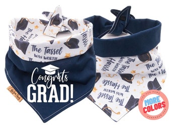 Reversible Dog Bandana - Graduation announcement -  Personalized Dog Bandana - Tie & Snap -Dog Neckerchief-Dog Scarf