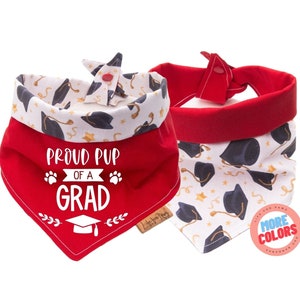 Reversible Dog Bandana - Proud Pup of A Grad - Tie & Snap -Dog Neckerchief-Dog Scarf