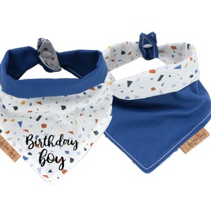 Dog Bandana, Birthday Boy, Reversible Blue Bandana, Tie on And Snap, Dog Lovers Gift Box, Puppy Gift