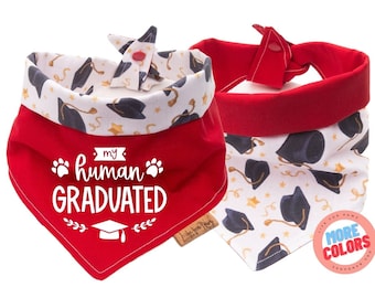 Reversible Dog Bandana - My Human Graduated - Tie & Snap -Dog Neckerchief-Dog Scarf