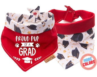 Reversible Dog Bandana - Proud Pup of A Grad - Tie & Snap -Dog Neckerchief-Dog Scarf