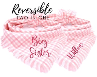 Flannel Reversible Dog Bandana Pregnancy Announcement - Big Sister dog bandana - Flannel dog bandana