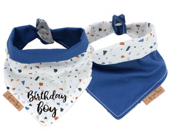 Dog Bandana, Birthday Boy, Reversible Blue Bandana, Tie on And Snap, Dog Lovers Gift Box, Puppy Gift