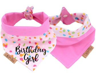 Dog Bandana, Birthday Girl, Dog First Birthday Reversible Personalized Bandana, Tie on And Snap, Girl Dog Bandana,  Dog Lovers Gift Box