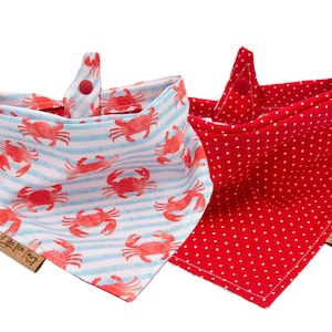 Dog Bandana - Little Crabby- Reversible- Tie & Snap - Dog Neckerchief - Dog Scarf - Dog Mom - Puppy Gift