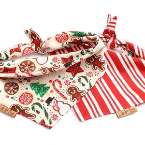 Christmas Dog Bandana - Gingerbread Cookies Bandana - Reversible-Tie & Snap - Christmas Dog Bandana