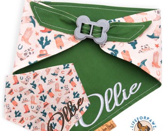 Bandana personalizada de vaquero para perro: estilo occidental reversible con cierre de hueso