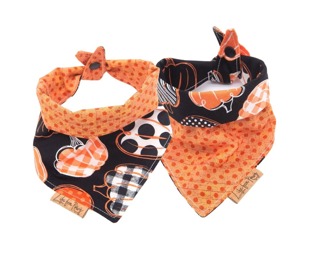 Fall Dog Bandana Pumpkin Polka Dog Bandana Reversible Etsy