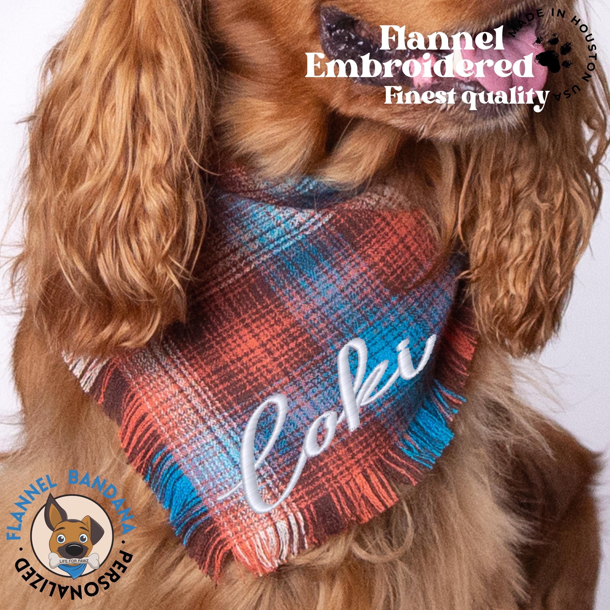 Dog Bandana Reversible Flannel With Custom Embroidered Name Pet
