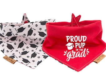 Dog Bandana -Graduation Bandana -  Reversible-  Personalized Dog Bandana - Tie & Snap - Dog Neckerchief - Dog Scarf - Dog Mom - Puppy Gift