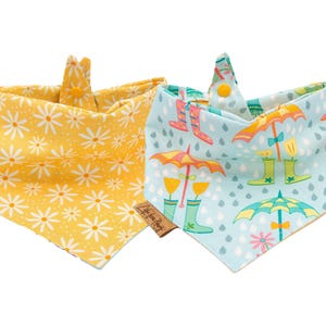 Dog Bandana - Raindrops and Rain Boots - Reversible- Tie & Snap - Dog Neckerchief - Dog Scarf - Dog Mom - Puppy Gift