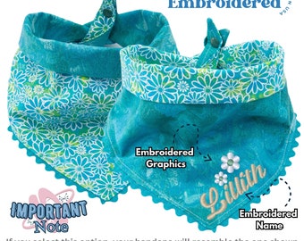 名前刺繍入りカスタムリバーシブル花柄犬用バンダナ - 100%コットン