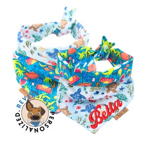 Beach Day Dog Bandana - Little Crabby- Reversible- Tie & Snap - Dog Neckerchief - Dog Scarf - Dog Mom - Puppy Gift