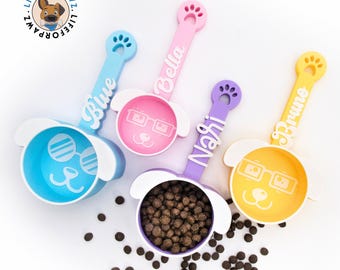 Pelle à nourriture pour chien personnalisée - Mesureur de croquettes pour chiot avec nom gravé personnalisé - Pelle à nourriture pour chien, cadeau pour les mamans de chiens et les propriétaires d'animaux de compagnie