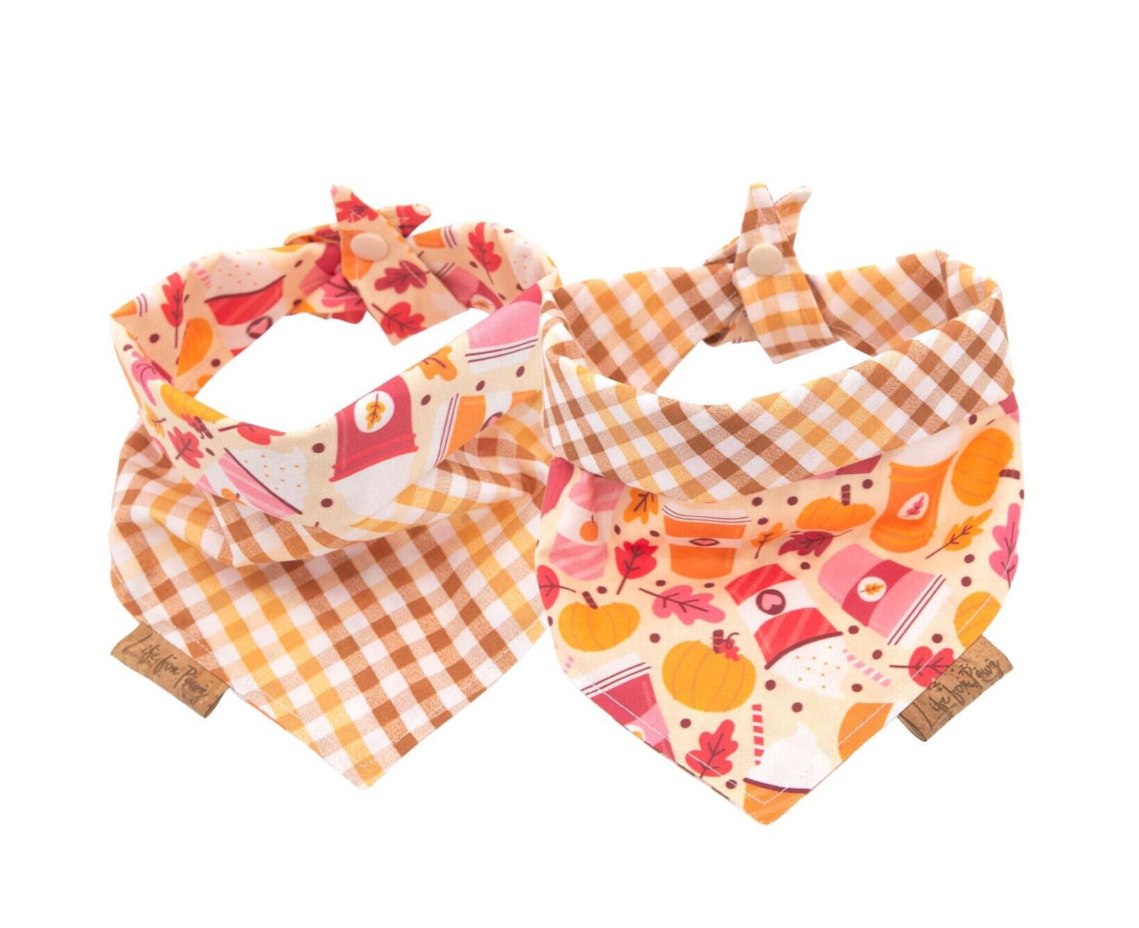 Pumpkin Spice Dog Bandana Reversible Fall Plaid, Tie & Snap