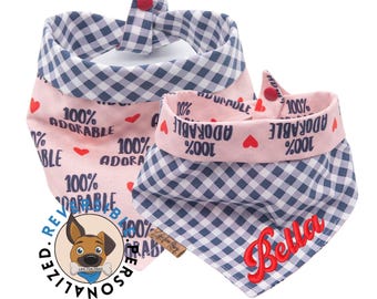 Personalized Valentine's Dog Bandana: Embroidered Pet Name, Gingham, Made in USA