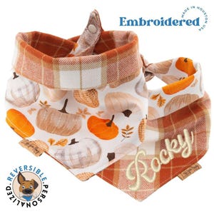 Reversible Fall Dog Bandana with Personalized Name |  Fall-Inspired Dog Bandana - Personalize with Name | Two-Tone Vinyl or Embroidery