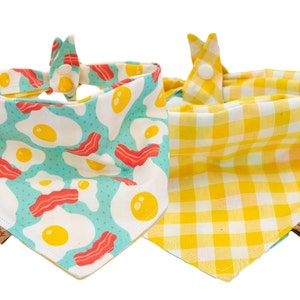 Dog Bandana - Sunny Eggs and Bacon - Reversible- Tie & Snap - Dog Neckerchief - Dog Scarf - Dog Mom - Puppy Gift