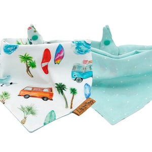 Dog Bandana - Ocean Vintage Beach -  Reversible- Tie & Snap - Dog Neckerchief - Dog Scarf - Dog Mom - Puppy Gift