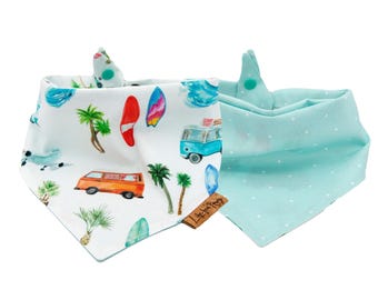 Dog Bandana - Ocean Vintage Beach -  Reversible- Tie & Snap - Dog Neckerchief - Dog Scarf - Dog Mom - Puppy Gift