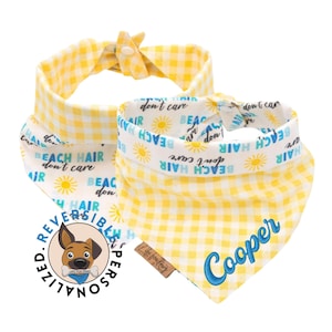 Beach Hair Dog Bandana - Reversible- Tie & Snap - Dog Neckerchief - Dog Scarf - Dog Mom - Puppy Gift