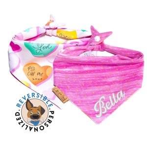 Dog Bandana Valentine Hearts, Tie and Snap Dog Bandanas, Reversible, Cute Dog Clothes Girl, Cute Dog Stuff, Puppy Bandana, Dog Accessories