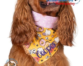 Personalized Halloween Dog Bandana: Reversible Ghosts & Dots, Tie and Snap