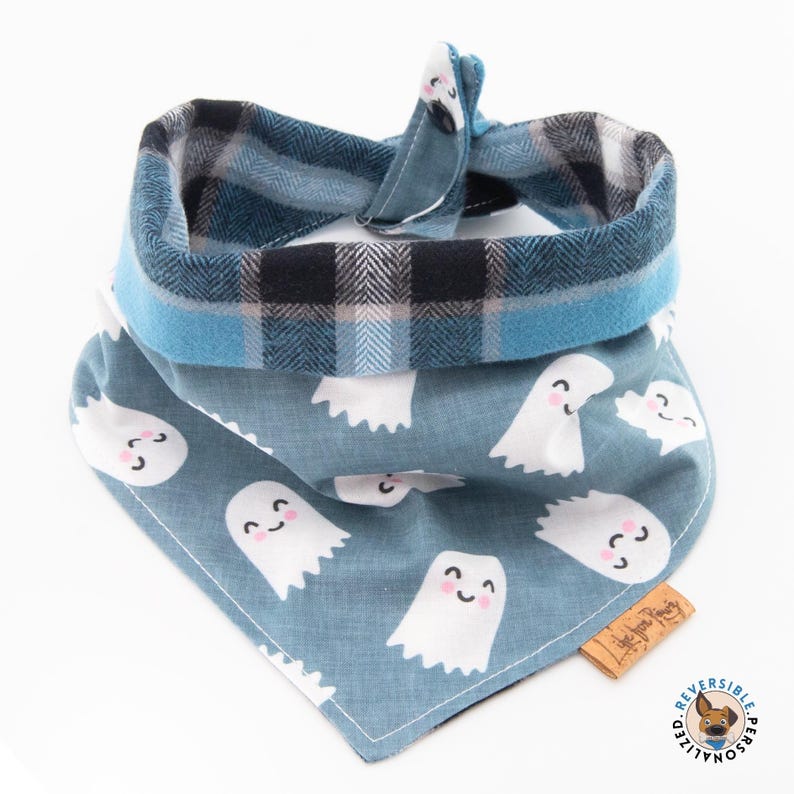 a blue bandana with ghost faces on it