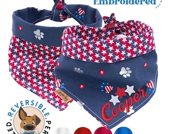 Personalized Stars & Stripes Dog Bandana: Embroidered Patriotic Pup Gift