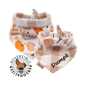 Reversible Fall Dog Bandana with Personalized Name |  Fall-Inspired Dog Bandana - Personalize with Name | Two-Tone Vinyl or Embroidery